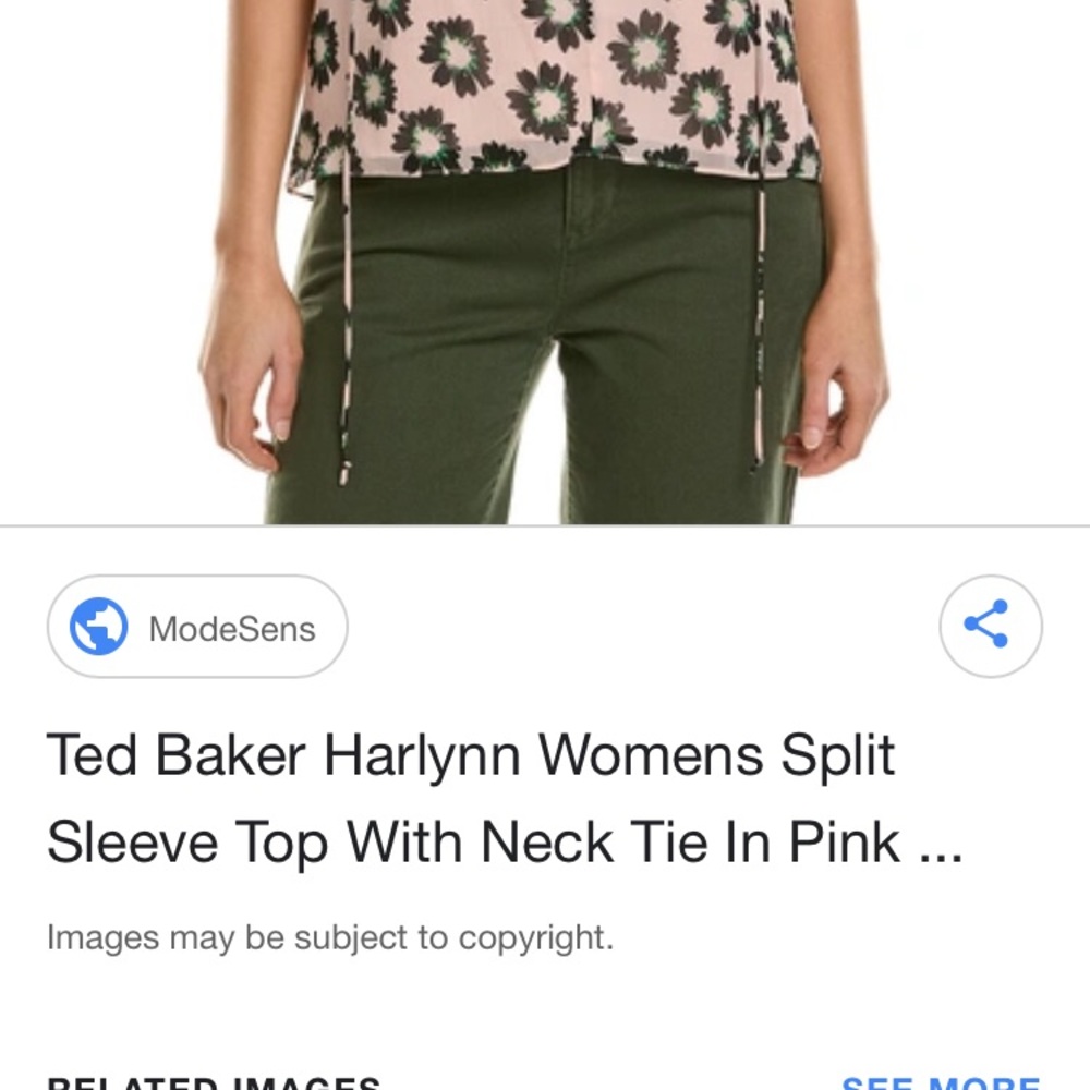 Ted Baker Pink Floral Split-Sleeve Top with Neck Tie